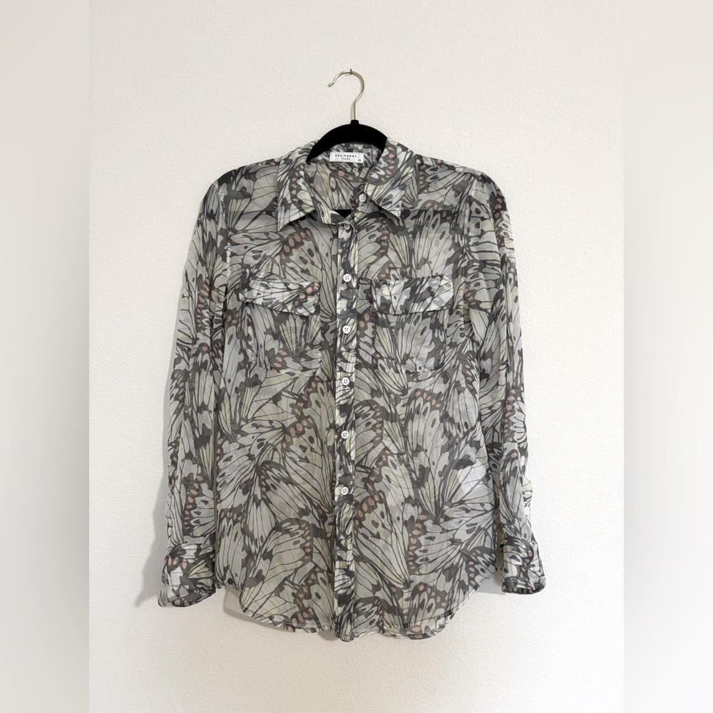 Butterfly Print Equipment 100% Silk Blouse XS